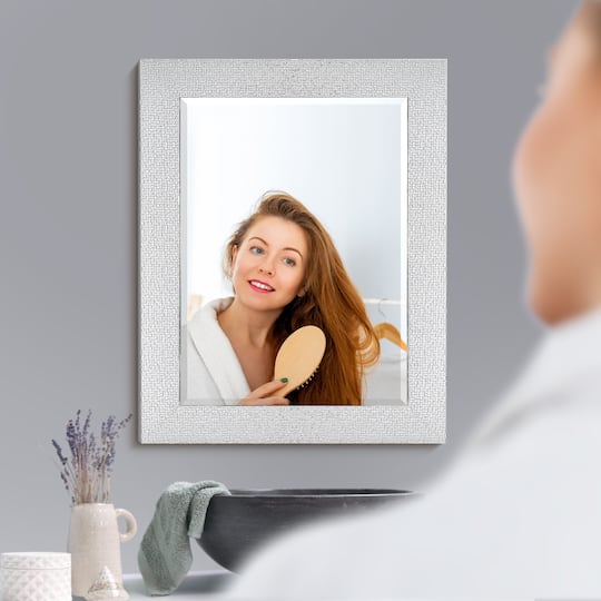 Head West 29" Chrome & White Tile Textured Framed Vanity Mirror